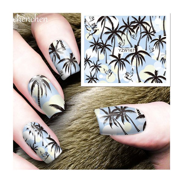 

water sticker for nail art decoration sliders coconut tree bird adhesive nail design decals manicure lacquer accessoires, Black