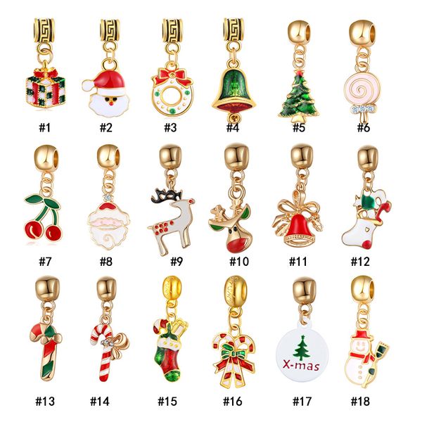 2019 Perline smaltate natalizie con foro grande Fascino albero di Natale Babbo Natale ghirlanda campana Ciondolo per braccialetto Creazione di gioielli di moda