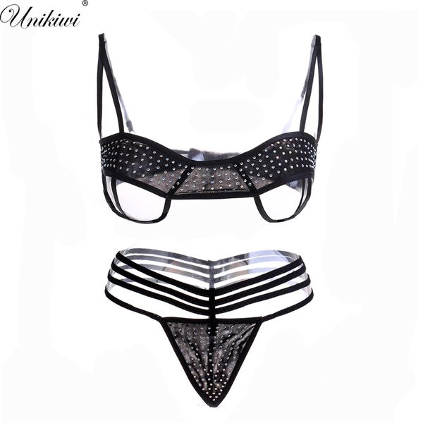 

women underwear drilling bra set.intimates chest cutout bras brassiere temptation bra&brief sets.rhinestones lingerie outfit, Red;black