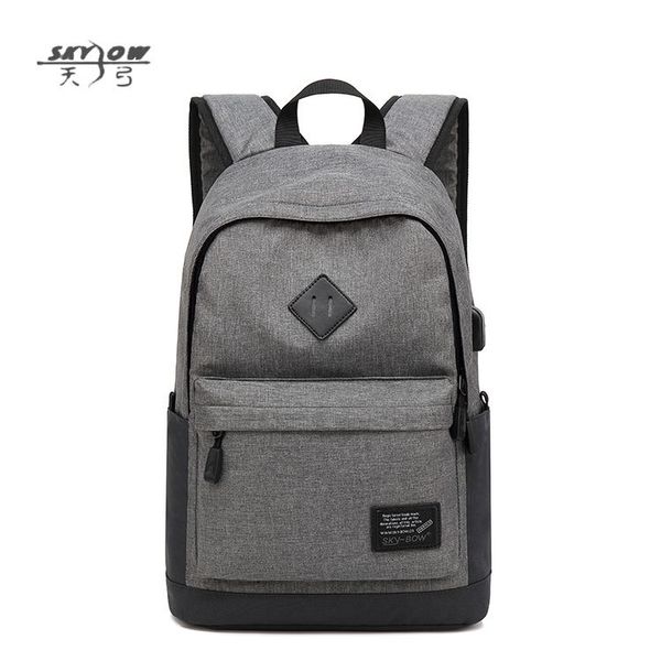 

2018 new teenager school backpacks simple usb charging preppy style waterproof lapschool backpack in men's casual daypacks