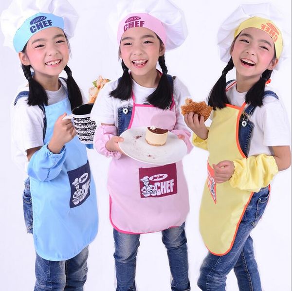 

2017 cartoon junior chef paern child apron children eating painting anti-oil pollution kids apron kit tablier enfant delantal