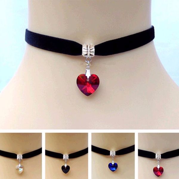 

1 pcs women men lover gothic velvet heart crystal choker handmade necklace pendant torques retro 80 90s new jewelry, Golden;silver