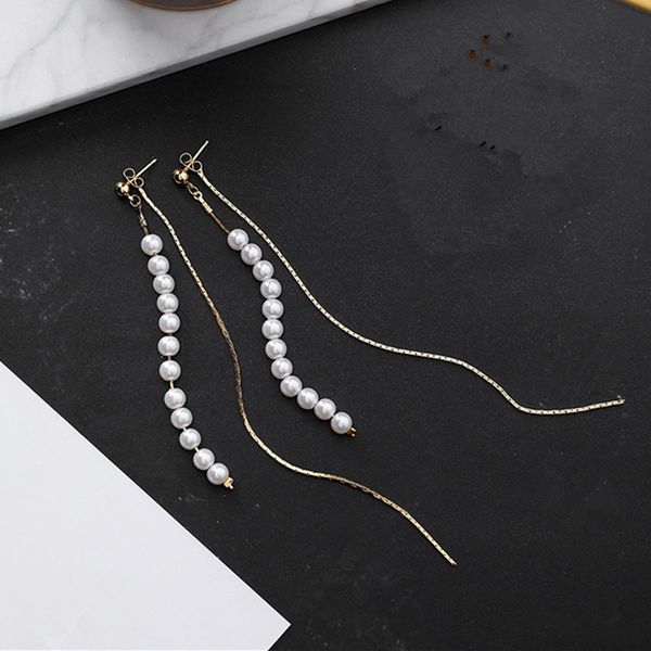 

korean style simulated pearl string temperament long chain tassel drop earrings for girls women trendy pendientes gift ec939, Silver
