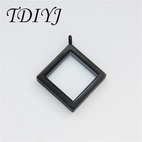 

tdiyj wholesale 30*30mm rhombus stainless steel magnetic floating glass black locket pendant necklace for women 1pcs