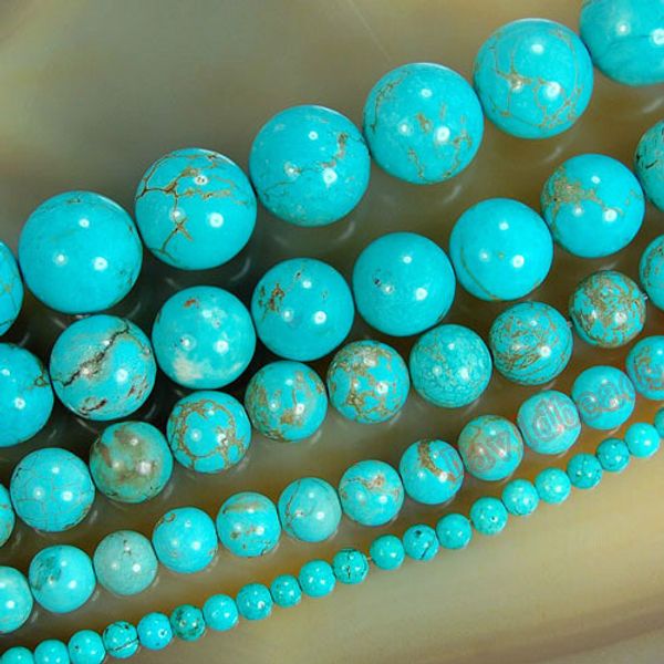 8mm One Strand Azul Natural Turquoises Pedra Solta Jóias Beads Pick Tamanho 4 6 8 10 12 14mm DIY Artesanato