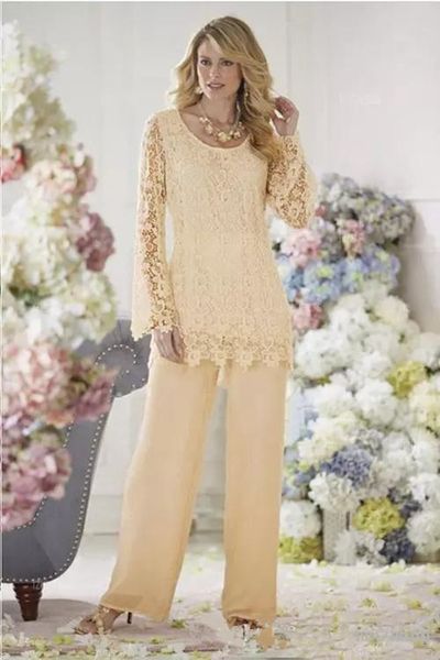 

2018 new lace mothers of the bride suits plus size pants jewel neckline lace illusion long sleeves two pieces mother of the bride dresses, Black;red