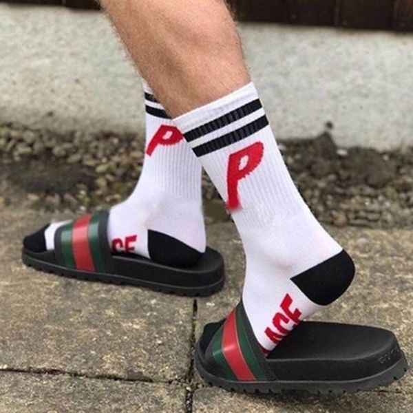 

pa letters spell color sports stockings hip-hop men's and women's palace popular logo socks skateboard harajuku couples socks, Black