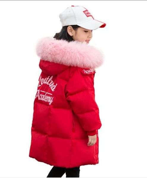 

winter girls long jackets kids faux fur collar coat children winter outwear 5-12 years girls clothes down jackets, Blue;gray