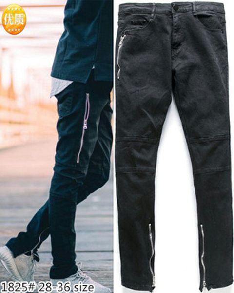 

reppunk 2018 new personality destroyed men elastic skinny jeans simple zipper solid color male black slim denim trousers, Blue