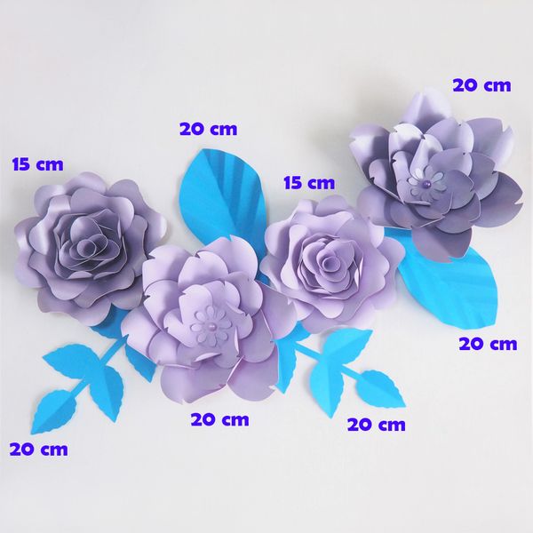 

diy giant paper flowers artificial rose fleurs artificielles backdrop 4pcs+ 4 leave wedding party decor nursery lilac