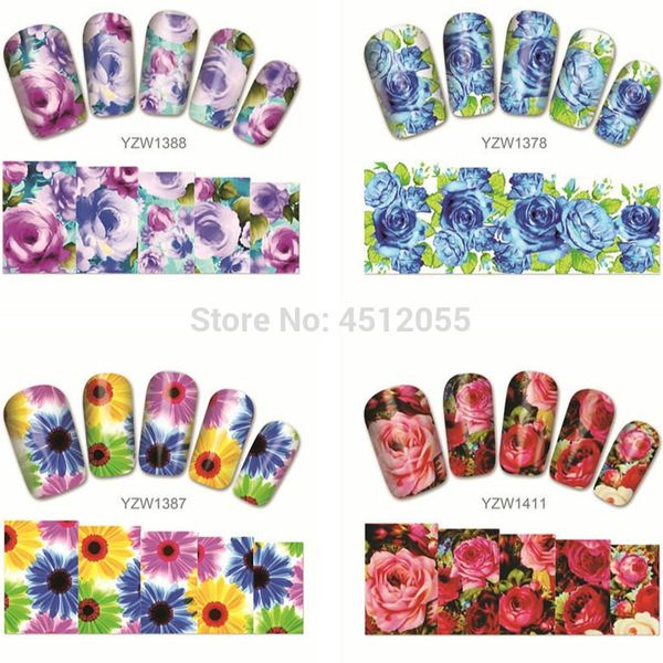 

4 sheets kawaii flowers nail stickers 3d red rose nail art water decals diy blue enchantress decor purple taraxacum manicure new, Black