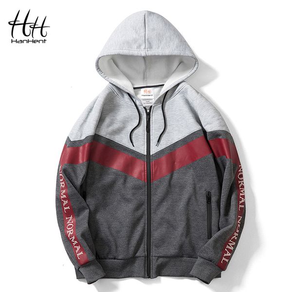 

hanhent stitching personality men's hoodies 2018 winter loose casual personality trend round neck hood zipper sweatshirts, Black