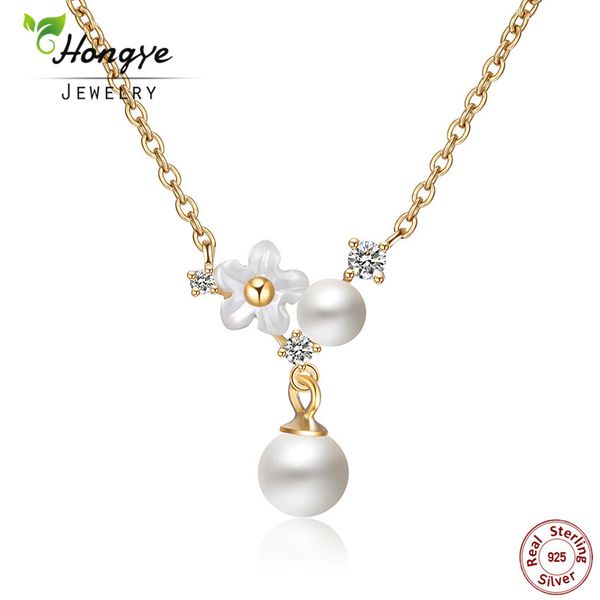 

hongye fashion women accessories white flower double natural freshwater pearl with 925 sterling silver luxury necklace pendant