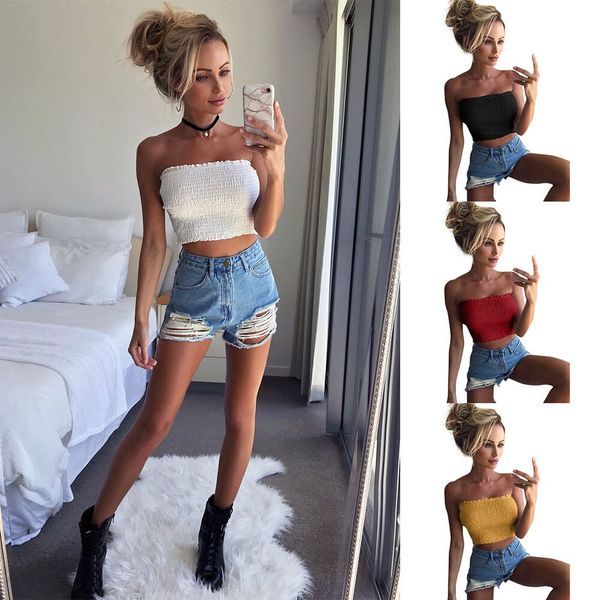 

2018 women bow solid strapless vest sleeveless tank top, White