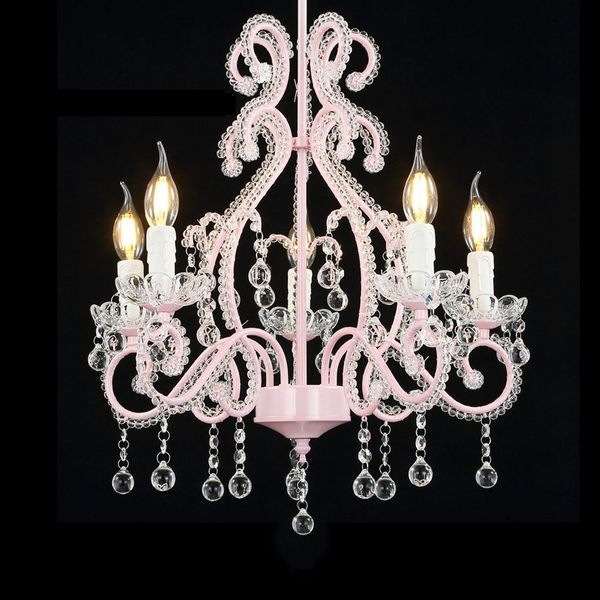 Oovov Pink Crystal Princess Room Chandelier Modern Girls Room Bedroom Kids Room Pendant Lamps E14 Incandescent Bulbs Lighting Ceiling Light Ceiling