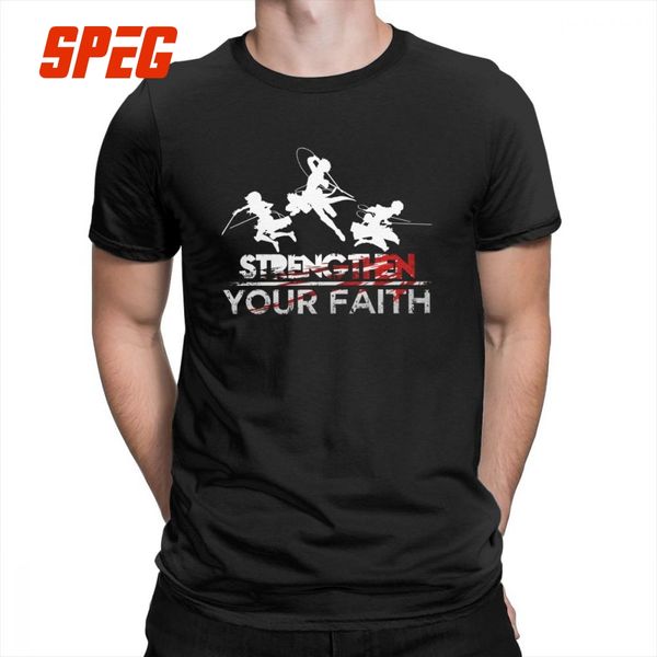 

attack on titan strengthen your faith t-shirts short sleeves male round neck pure cotton tees breathable cool t shirts, White;black