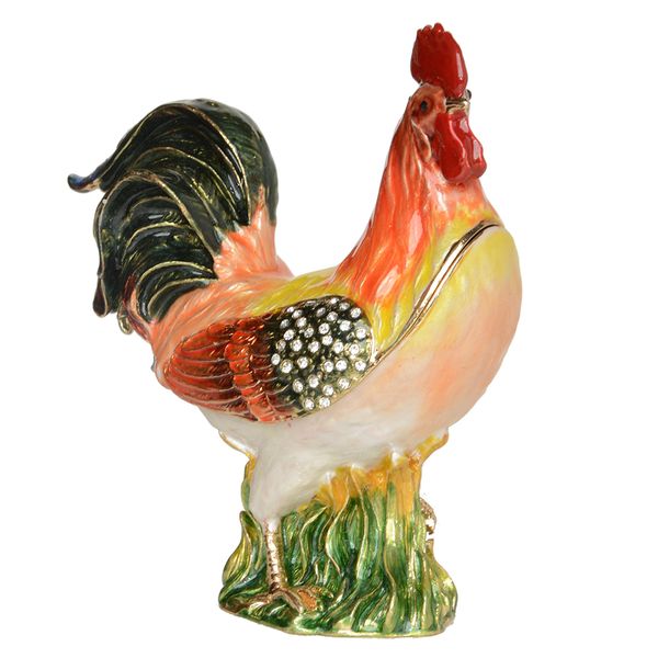 

cock jewelry trinket box metal decoration animal figurines, Black;white