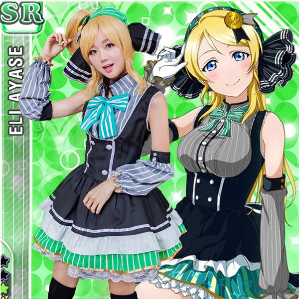 

japanese anime costume love live ayase eri candy maid uniform princess vintage lolita dress cute cafe maid cosplay custume, Black;red
