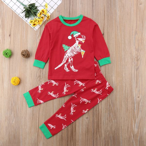 Set di abbigliamento per bambini di Natale 2018 T-shirt manica lunga stampata dinosauro per bambini nuovi + pantaloni Pantaloni Due pezzi Pigiama Ragazzi Ragazze Abiti