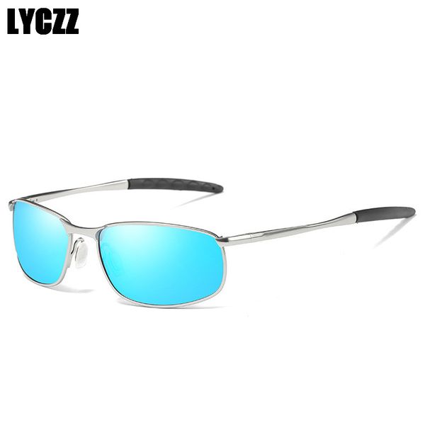 

lyczz brand men's polarized sunglasses rectangle coating mirror driving glasses sport square fashion 2018 sunglass gafas de sol, White;black