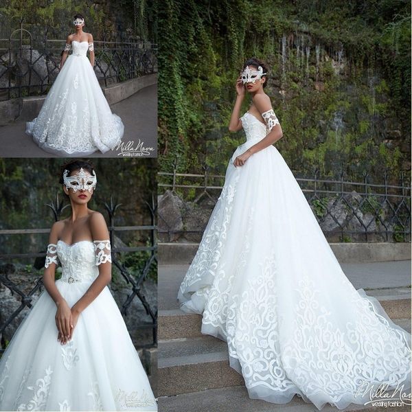 

exquisite white sweetheart wedding dresses 2018 custom tulle church arabic milla nova lace appliques vestios de novia ball bridal gowns