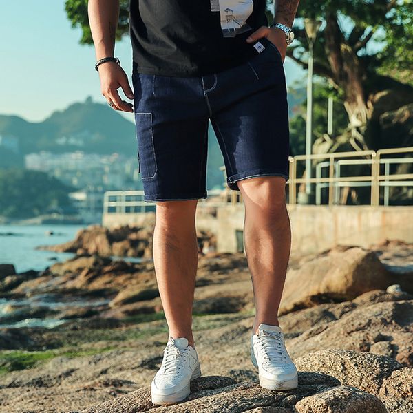 

2018 summer jeans new elastic waist denim shorts men's fashion casual shorts men's denim plus size 6xl, Blue