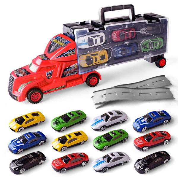 

alloy car model toy, cartoon big container truck, 12 mini alloy cars, developmental toys, kid' birthday' gifts, collecting, home d