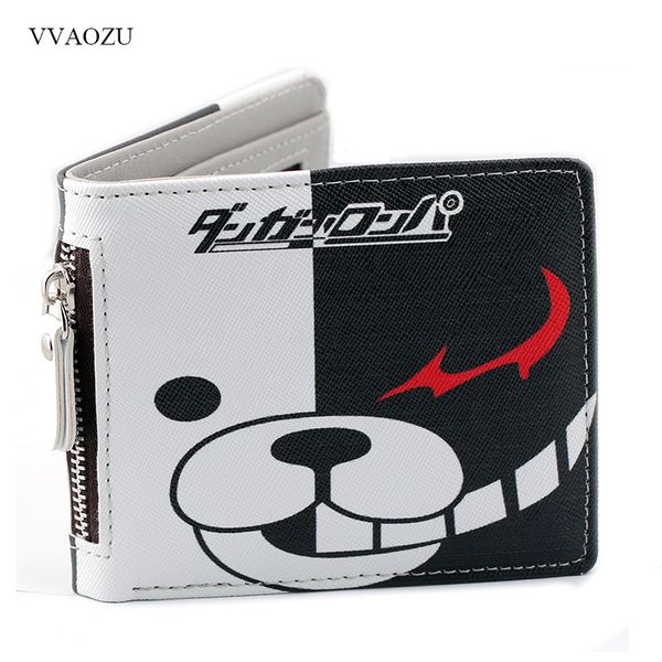 

anime danganronpa short pu purse monokuma wallet with zipper coin purse, Red;black