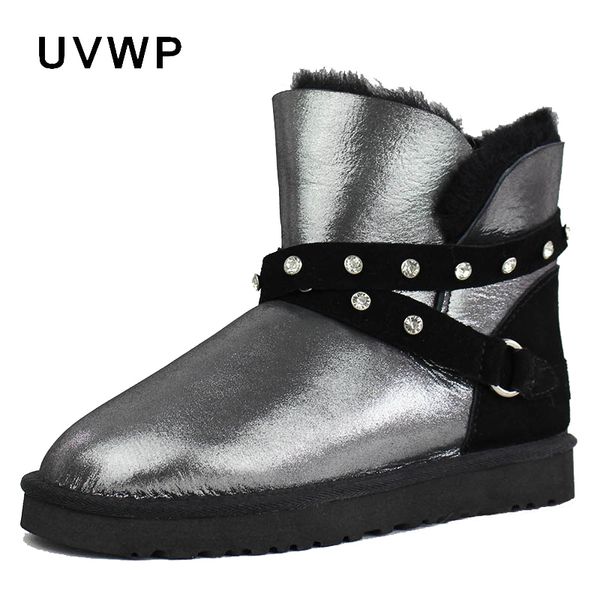 

new genuine sheepskin leather snow boots for women 100% natural fur real wool inside women winter warm boots fashion ankle boots, Black