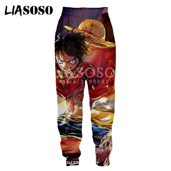 

liasoso new anime one piece monkey d luffy robin zoro 3d print men's pants cute good quality long pants casual a95, Black