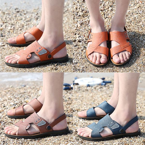 

summer brand designer slippers men sandals brand design slippers split leather men beach sandals brand men casual shoes flip flops sneakers, Black