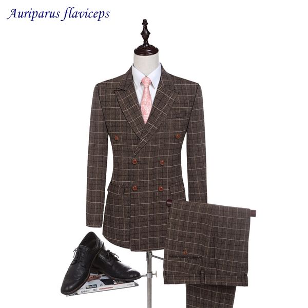 

2018 custom made brown double breasted men suits wedding suits for men costume hommeterno masculino(jacket+pant, White;black