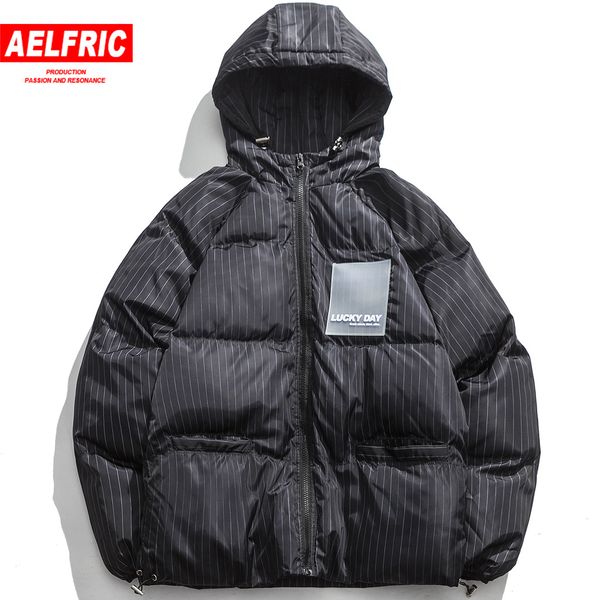 

2018 men winter jacket thicken warm hoodies patch striped hooded long sleeve down jackets zipper outwear fashion mens parks fc45, Black