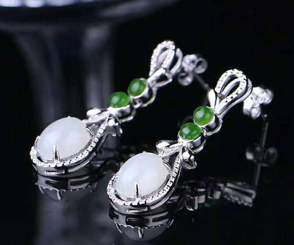 

hetian white jade silver drop earrings new drop earrings h24#, Golden;silver