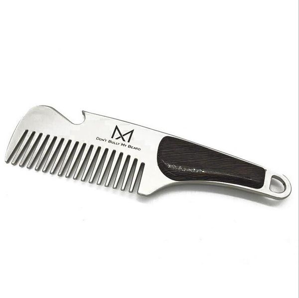 

professional men's mustache comb anti static stainless steel folding comb can be use as bottle opener, Silver