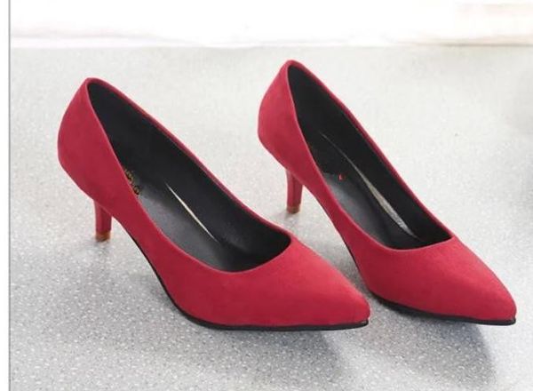 

send 2018 spring and autumn new style pointed end high-heeled fine heel suede women's shoes, Black