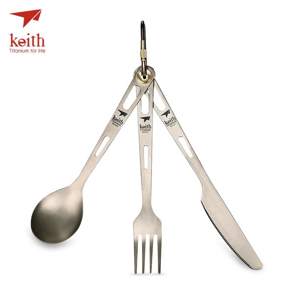 Keith Portátil Outdoor Talheres Set Pure Titanium Faca Garfo Colher