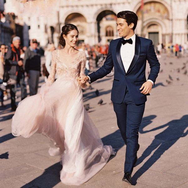 

navy blue men's classic suit wedding groom tuxedos slim fit groomsmen suit shawl lapel 2piece prom wear formal man blazer jacket+pants, Black;gray