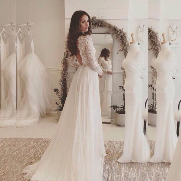 Sexy White Lace Long Sleeve Prom Gowns 2019 Elegant Chiffon