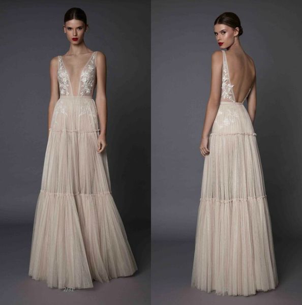 

берта свадебные платья с глубоким v-образным вырезом boho свадебное платье без спинки vestido de casamento, White