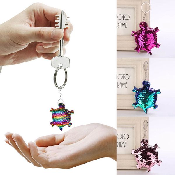 

8*15cm cute turtle shiny keychain sequins key rings key chains for women cars bag accessories pendant key holder 4 styles h876q, Silver
