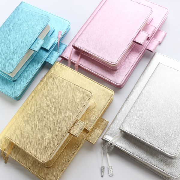 

domikee cute pearl flash leather hardcover composition notebooks stationery:line,grid,blank,time agenda planner organizer a5a6, Purple;pink