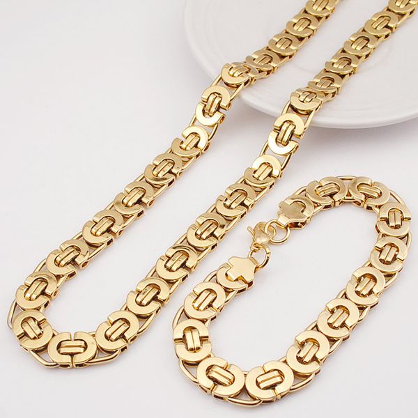 

moorvan stainless steel men jewelry set fashion egypt byzantine bracelet necklace sets 11mm width jewellery for women's man's, Silver