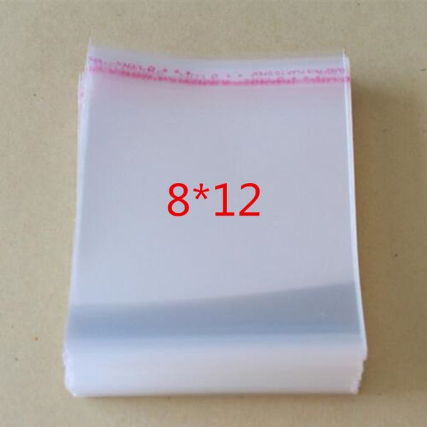 

100 pcs/lot self adhesive plastic bag self adhesive seal bag clear resealable cellophane/poly bags 12*8cm transparent opp