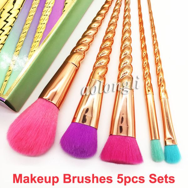 Pincéis de maquiagem 5 pçs / set cores brilhantes rosa escova de ouro espiral haste profissional compõem Beauty Brush Tools Contour Face Brushes Kit