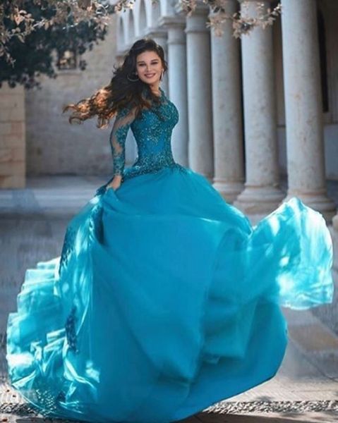 

long sleeve prom dress sheer jewel neck appliques lace beaded long evening dresses vestidos de fiesta, Black