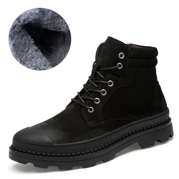 

2018 winter man pig suede boots thicken warm soft anti-slip snow zipper shoes wool inner boots 38-44 man snow, Black