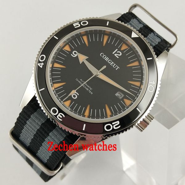 

debert 41mm men watches black dial date schwarz zifferblasaphirglas miyota 821a automatikwerk mens watches, Slivery;brown