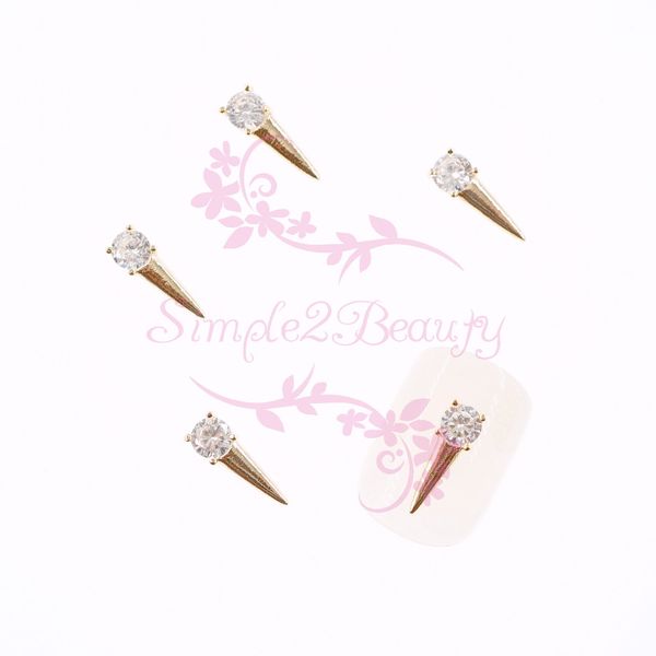 

10pcs/pack punk rock cone spike clear zircon rose gold metal nail art alloy charms jewelry 3d diy decorations accessories, Silver;gold
