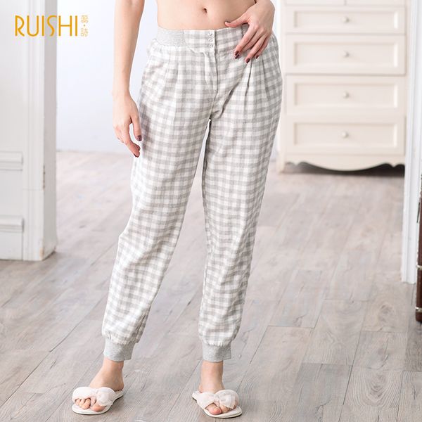 

spring and summer knitted casual pants home furnishing thin plaid pants, Black;red